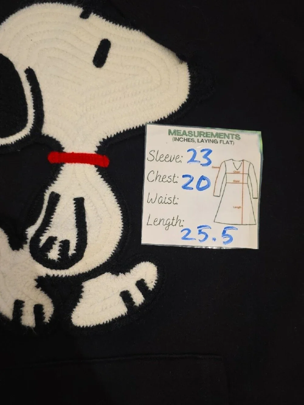 Peanuts Black Hoodie with Snoopy Patch and Red Collar Accent